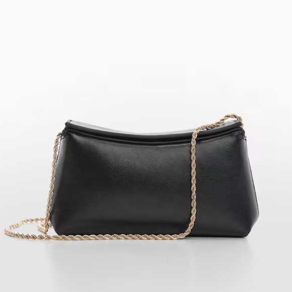MANGO Chain Crossbody Bag - black with gold chain strap - Picture 1 of 9